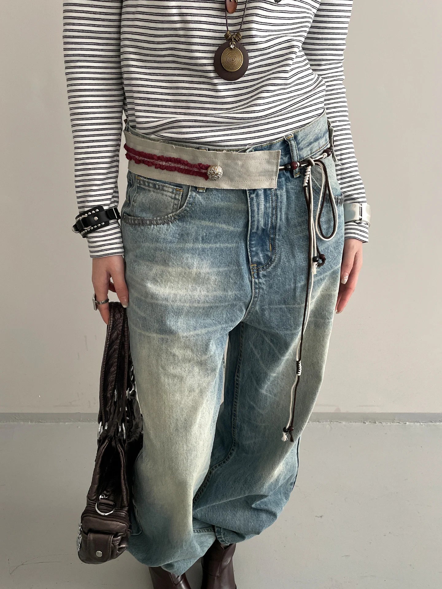 New Niche Star Button Color Splicing Waistband Belt With A Bow Tie Belt Unique Fashion