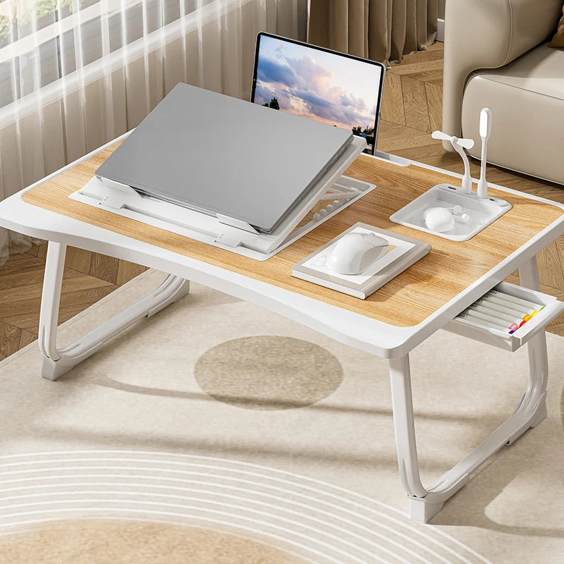 Foldable Laptop Bed Desk, Portable Adjustable Height, Bed Desk w/ Wooden Surface