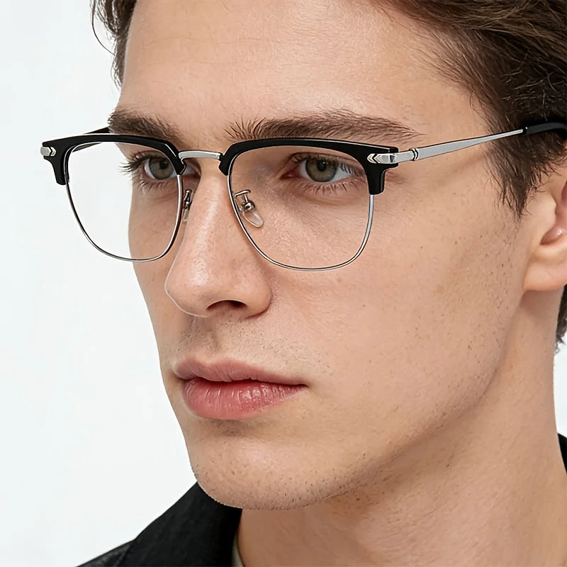 New 1PC Premium Art Retro Half Frame Men's Glasses Lightweight and Comfortable Business Unisex Glasses