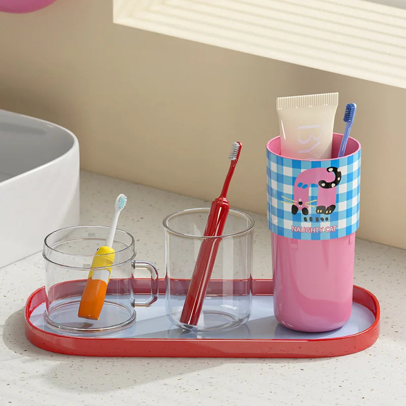 Toothbrush Storage Box with Handle, Travel Essential - Portable Toothbrush Storage Box, Equipped with Travel Mouthwash Cup