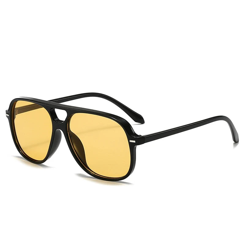 JNPCXI New Vintage Double Bridges Men Square Sunglasses Fashion Green Ocean Lens Eyewear Women Trending Rivets Sun Glasses UV400