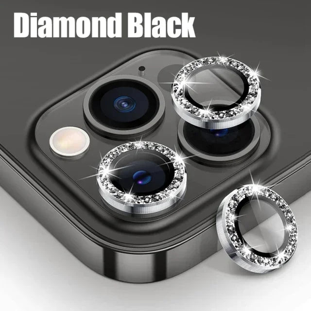 3Pcs Diamond Black Camera Lens Protector iPhone 11-15 ProMax 14/13 Mini 15 Plus
