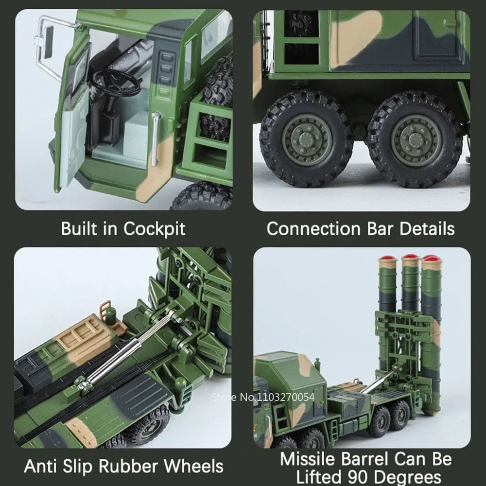 1:40 HQ-9 Anti-aircraft Missiles T99A  Alloy Model Car Toys Diecast Military Vehice Doors Opened Rubber Tire Children's Toy Gift