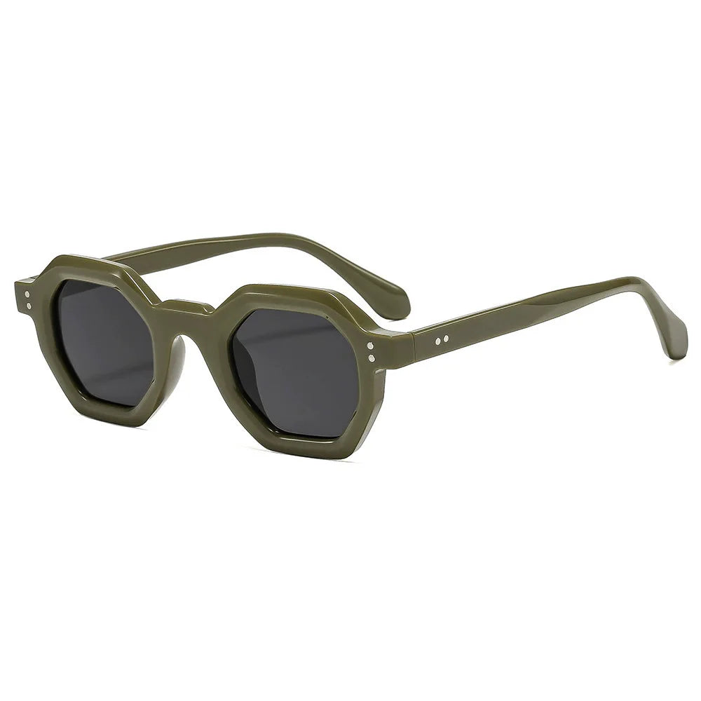 JNPCXI New Fashion Polygon Small Square Women Sunglasses Retro Rivets Men Leopard Blue Shades UV400 Trending Sun Glasses