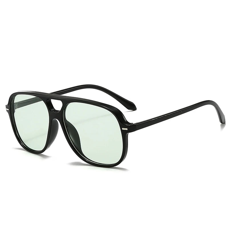 JNPCXI New Vintage Double Bridges Men Square Sunglasses Fashion Green Ocean Lens Eyewear Women Trending Rivets Sun Glasses UV400