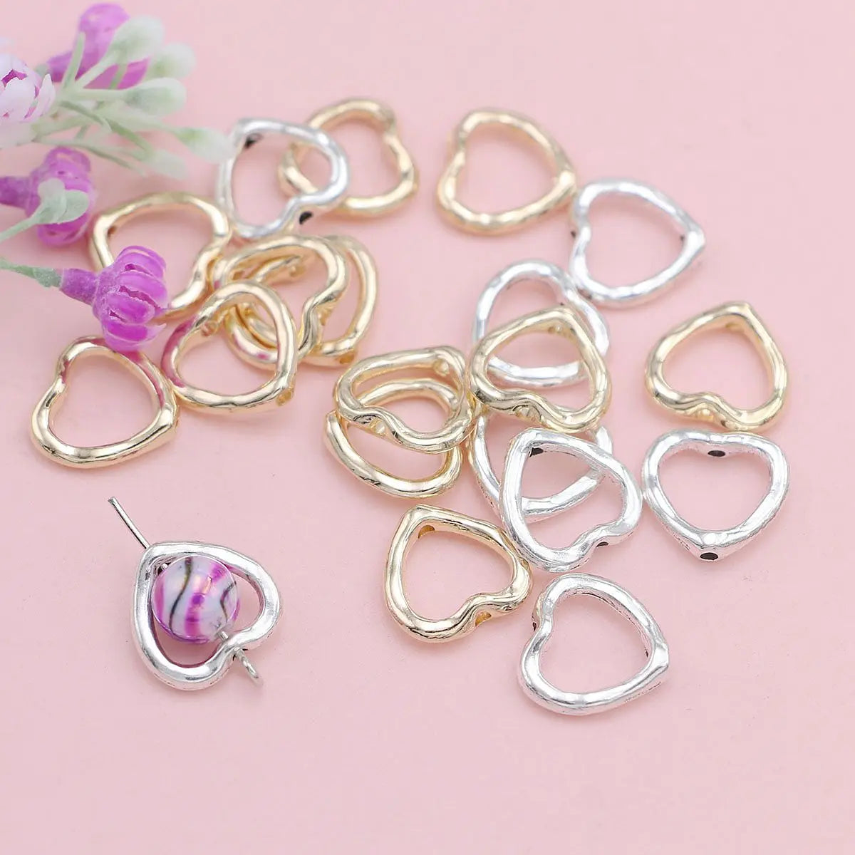 20Pcs 8mm Silver Plated Heart Spacer Beads Frame for Jewelry Making Bracelet Necklace Keychains Accessories DIY