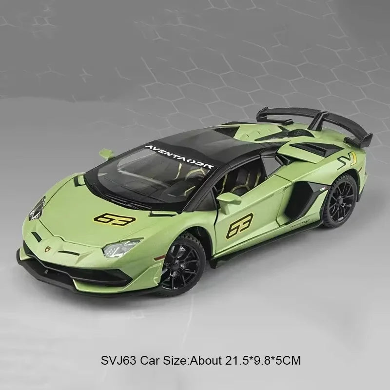 1:24 Lambor V12 SVJ63 Miniature Model Toys Diecast Alloy Car Sound Light Pull Back Doors Opened Sportscar Christmas Gift for Kid