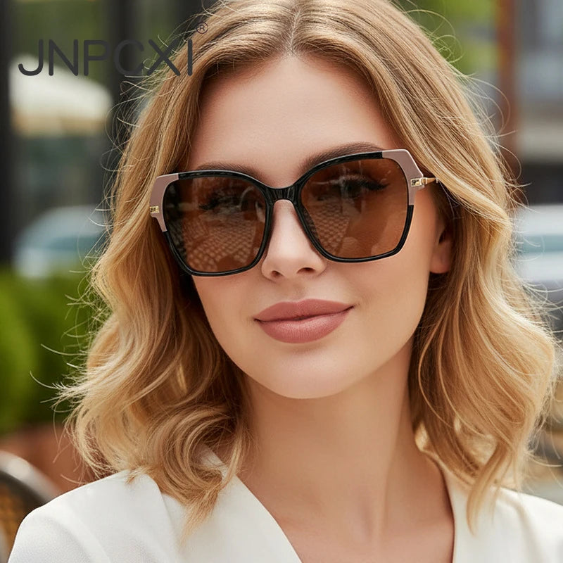 JNPCXI New Polygon Square Double Color Sunglasses Women Fashion Gradient Shades Men Eyeglass Frame