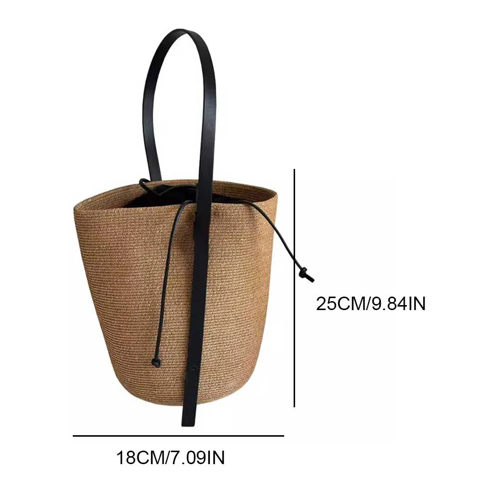 Woven Straw Bag Women with Adjustable Strap Beach Bag Solid Shoulder Handbag