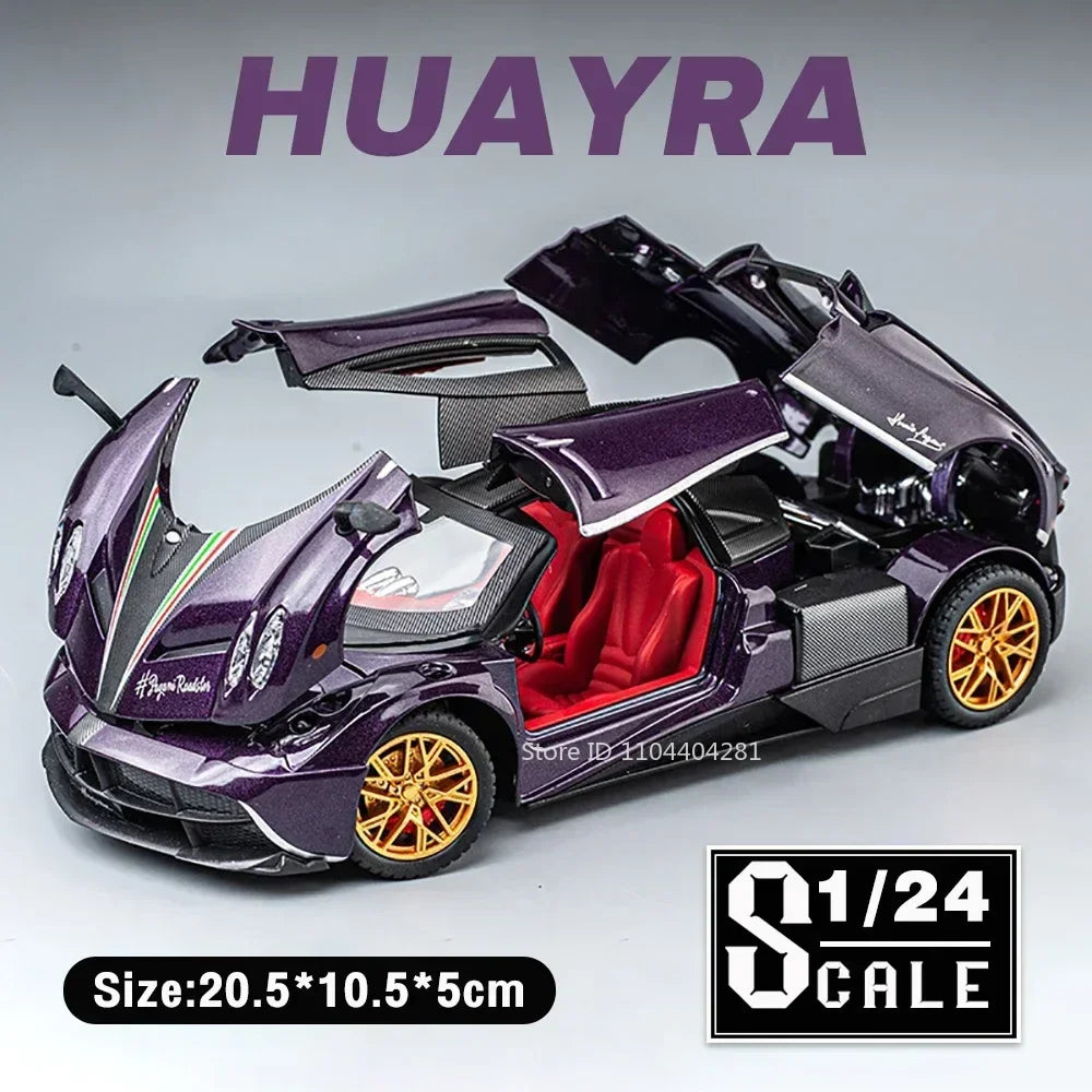 1:24 PAGANI ZONTA HP Huayra Alloy Miniature Car Toy Diecast Model with Sound Light Pull Back Front Wheel Steering Boy Adult Gift