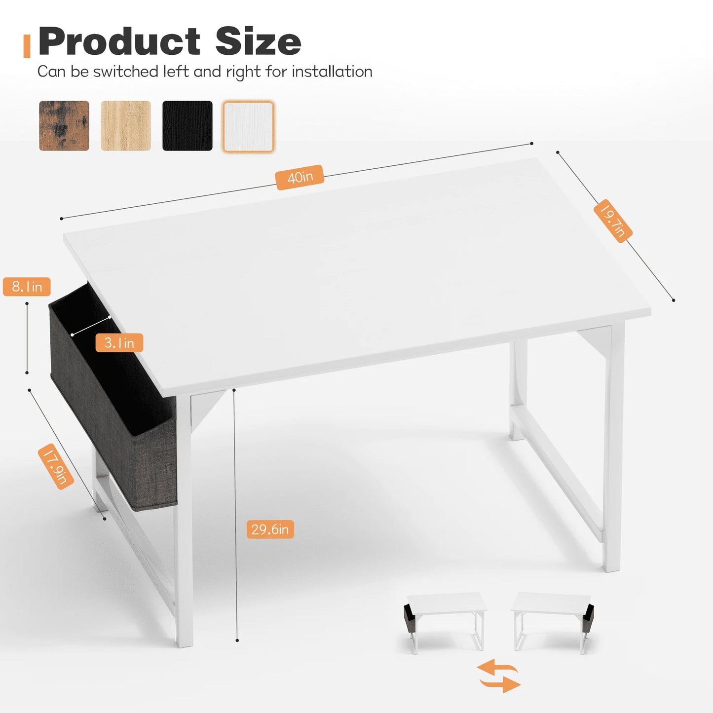 Computer Desk 40" Small Office Desk Modern Writing Desk with Storage Book Bag