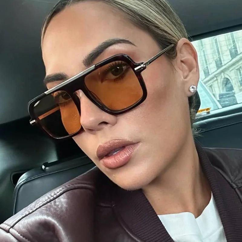 JNPCXI New Retro Square Sunglasses Double Bridges UV400 Fashion Designer Shades for Men And Women Gradient Sun Glasses