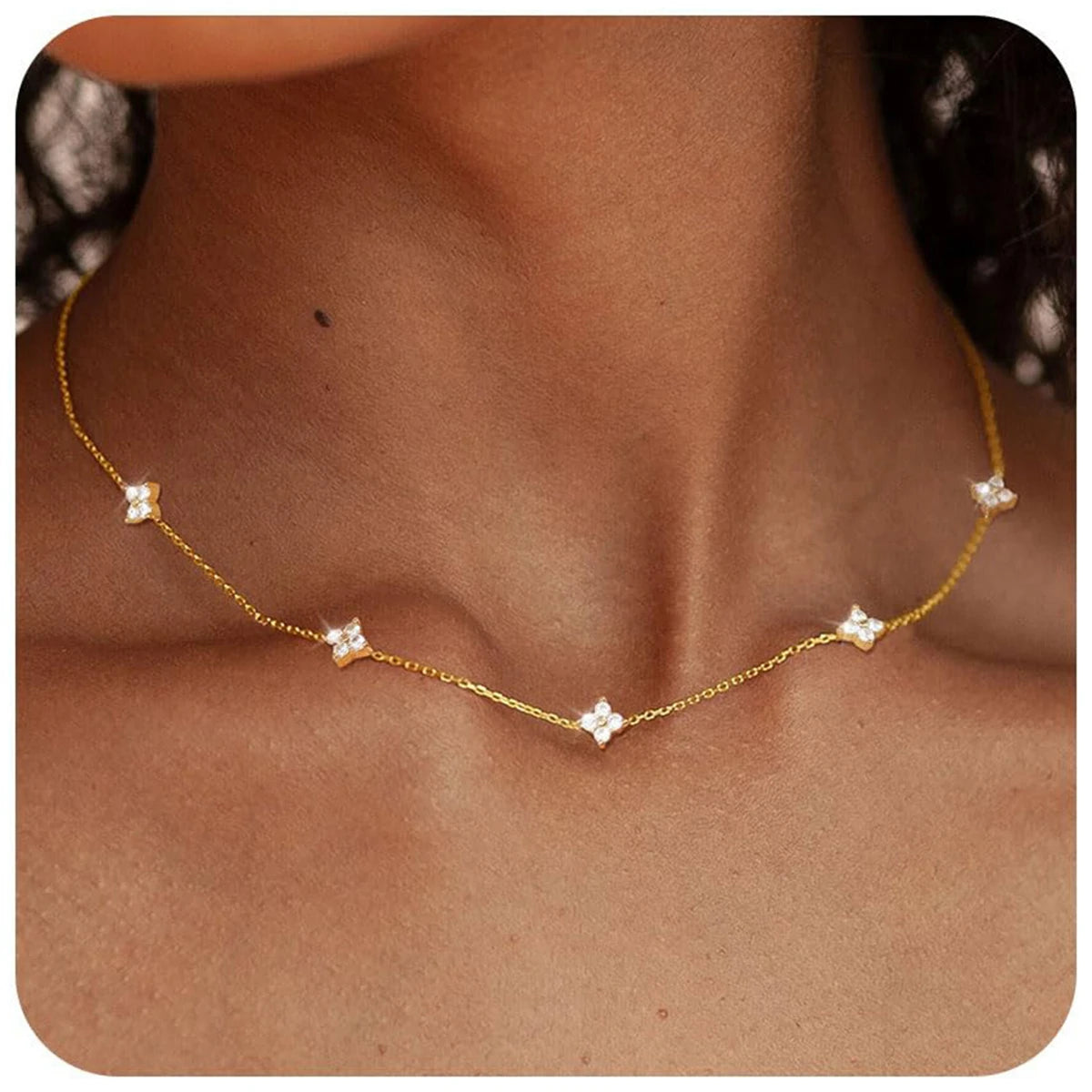 Delicate Flower Micro Pave Cubic Zirconia Necklace Starry Sky Pendant for Women Minimalist Dainty Gold Tone Layered Jewelry Gift