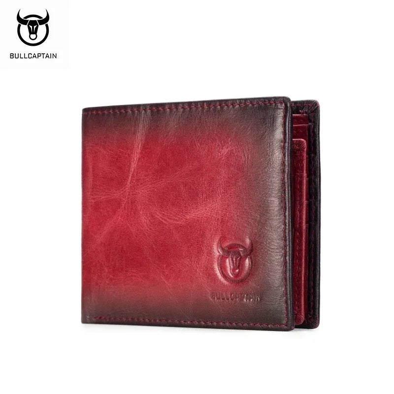BULLCAPTAIN Men's Genuine Leather Wallet Business Retro Cash Clip RFID Multi-Card Slot Coin Purse QB05