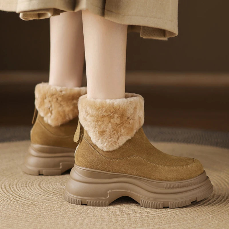 Fashion Faux Fur Platform Ankle Boots Women Back Zipper Warm Long Plush Winter Boots Woman Faux Suede Non Slip Short Booties