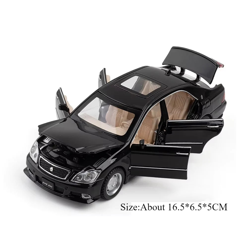 1:32 Crown Corolla Toys Model Car Diecast Alloy Vehicles Rubber Tires 6 Doors Opened Sound Light Pull Back Cars Toy for Kid Gift