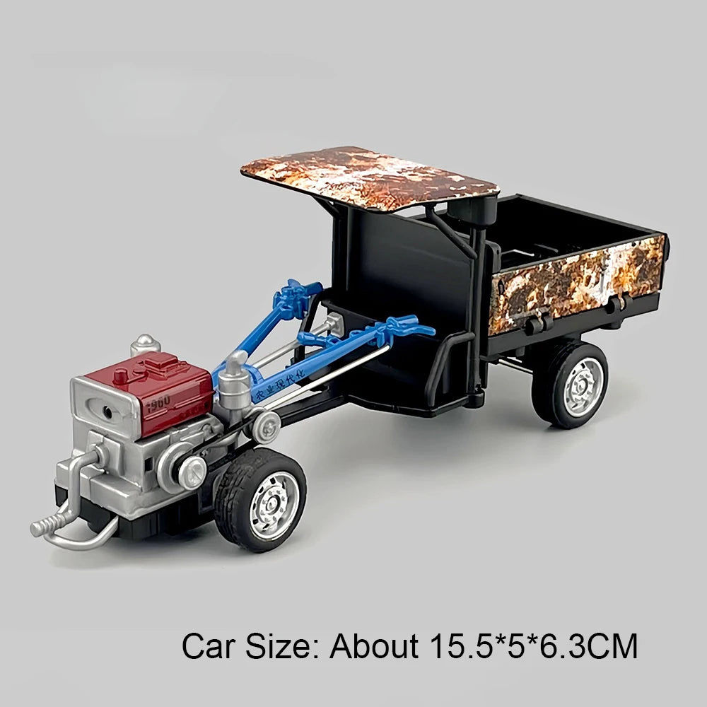 1:32 Agricultural Walking Tractor Diecast Car Alloy Model Toys with Sound Light Front Steering Rubber Tire Vehcie Children Gifts
