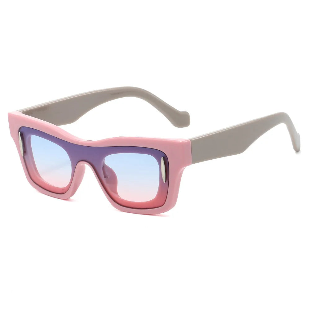 JNPCXI New Fashion Women Square Sunglasses Shades UV400 Black Tea Retro Rivets Double Color Men Sun Glasses