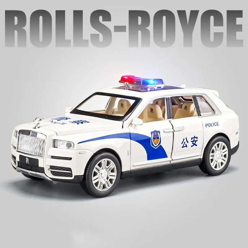 1/24 Rolls Royce Cullinan Phantom Model Car Toys Alloy Diecast Police Car Sound Light Pull Back Door Opened Rubber Tire Kid Gift