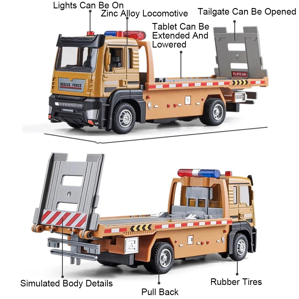 1:32 Military Tank Flatbed Trailer Model Toys Car Alloy Diecast Transport Vehicle Sound Light Pull Back Door Opened Toy Kid Gift