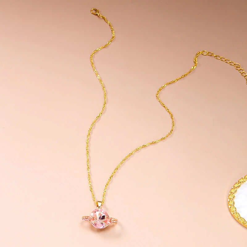 Luxury Fashion Crystal Planet Star Necklace for Women Elegant Exquisite Shiny Zircon Choker Clavicle Chain Party Jewelry Gift