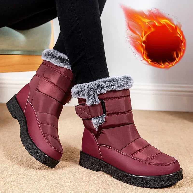 Waterproof Faux Fur Snow Boots for Women Winter Fleece Lining Warm Ankle Boots Woman Soft Sole Non Slip Short Booties Female 44