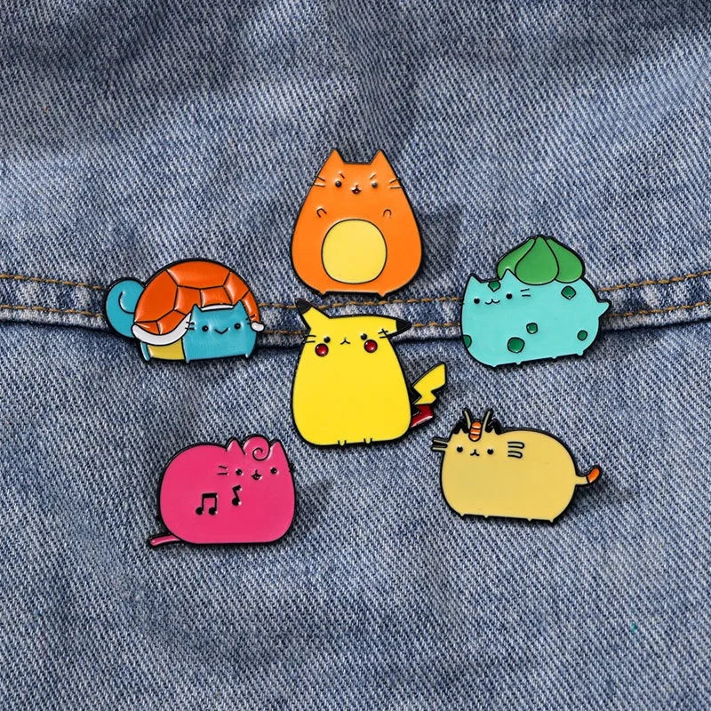 6PCS Cartoon Creature Brooch - Cute Electric Mouse Anime Badge, Zinc Alloy Lapel Pin for Backpack, Hat & Denim Jacket