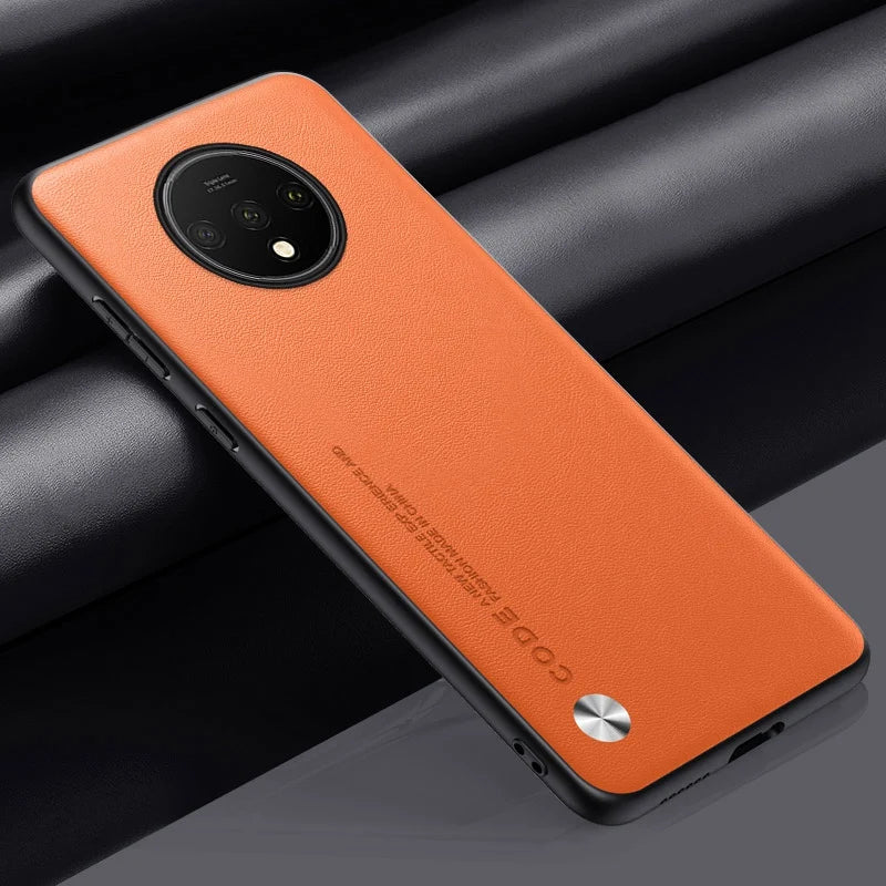 Luxury PU Leather Case For OnePlus 7T Back Cover Matte Silicone Protection Phone
