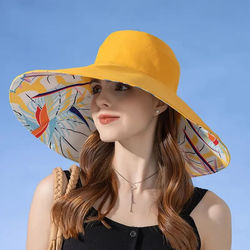 Xinbaoguan 100%polyester8240Cross-border New WOMEN'S Double-sided Enlarged Brim Fisherman Hat Summer Sun Hat Fashionable Sun Hat