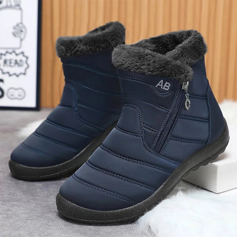 Retro Plus Size Snow Boots for Women Zipper Up Faux Fur Snow Boots Woman Winter Letter Embroidery Warm Plush Booties Ladies
