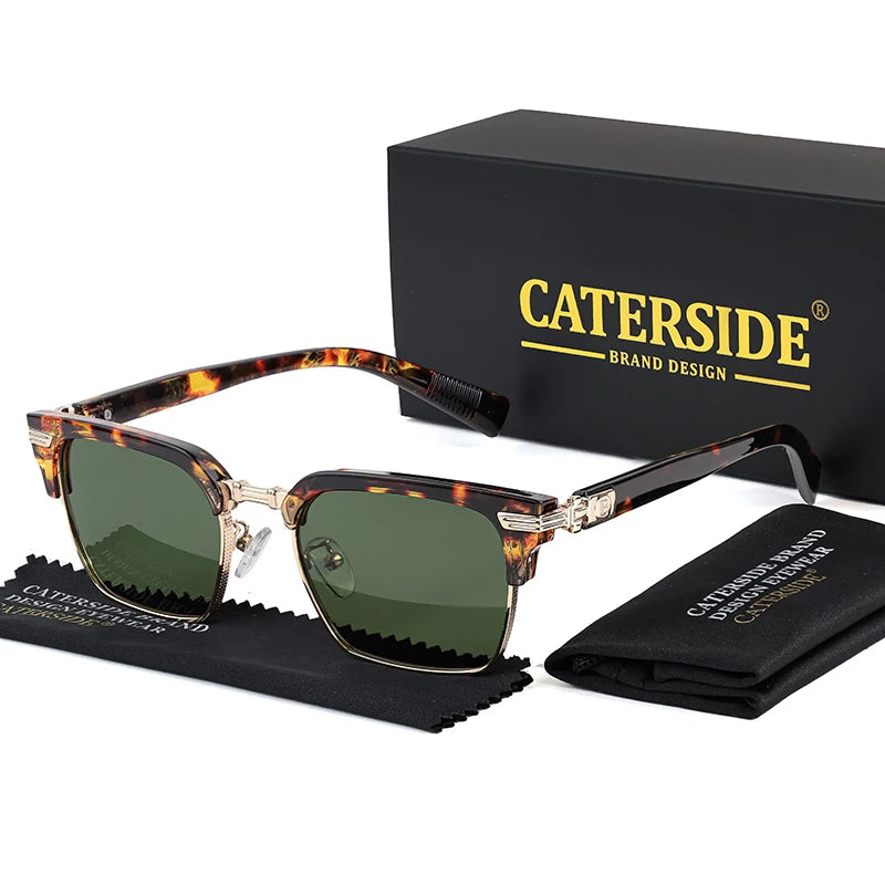 CATERSIDE Vintage Square Sunglasses Men Metal Half Frame Fashion Women Sun Glasses Travel Party Business UV400 Brand Eyewear