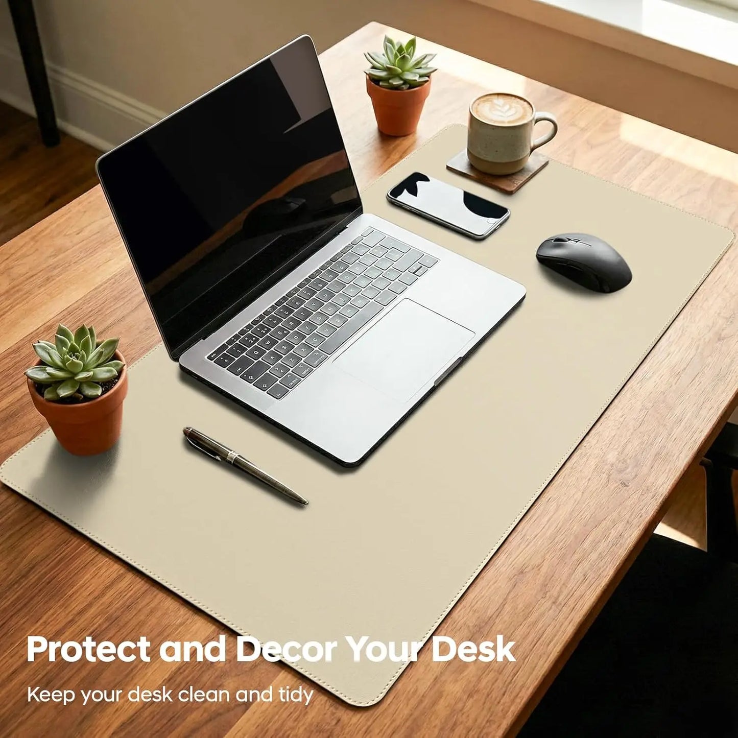 Mouse Pad Large ,PU Desk Pad , Office Desk Mat, Non-Slip PU Leather Desk Blotter, Computer Desk Pad for Office and School