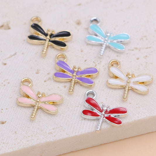 10Pcs Gold Plated Enamel Dragonfly Charms Pendant for Jewelry Making Earrings Bracelet Necklace Accessories DIY Craft Findings