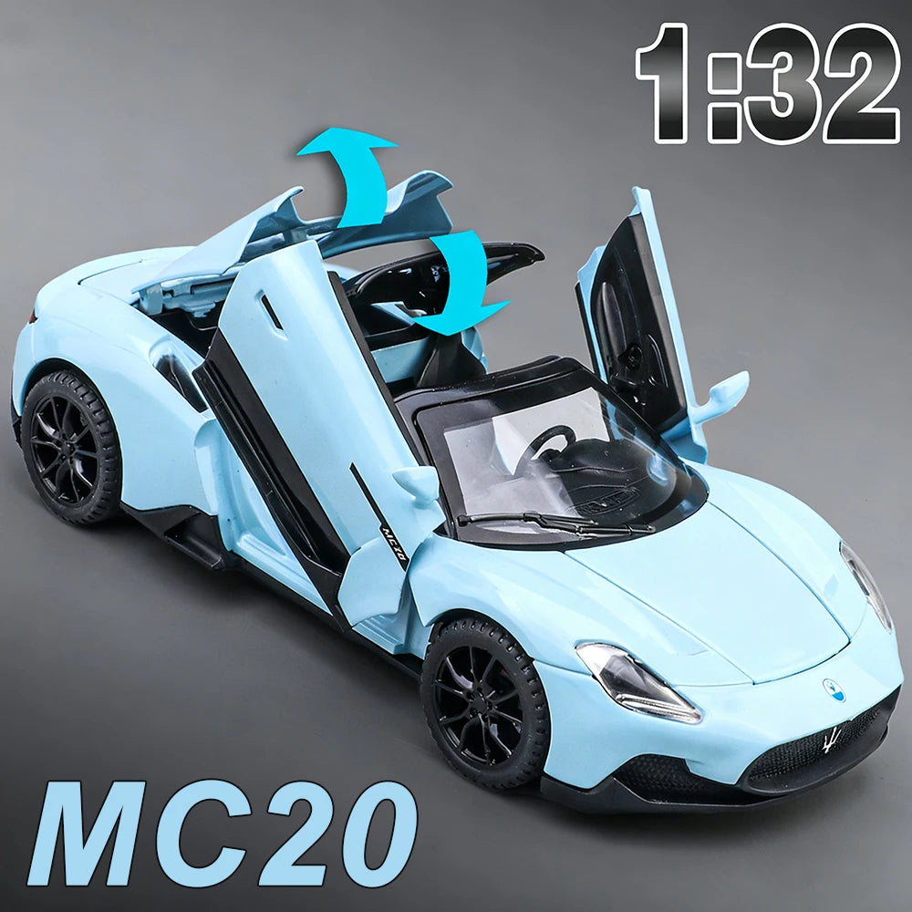 1:32 MC20 720S Miniature Sports Car Diecast Alloy Model Toys with Sound Light Pull Back Doors Opened Vehcies Kids Christmas Gift