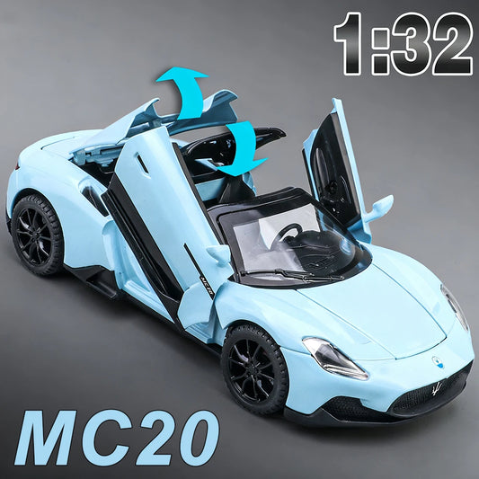1:32 MC20 720S Miniature Sports Car Diecast Alloy Model Toys with Sound Light Pull Back Doors Opened Vehcies Kids Christmas Gift