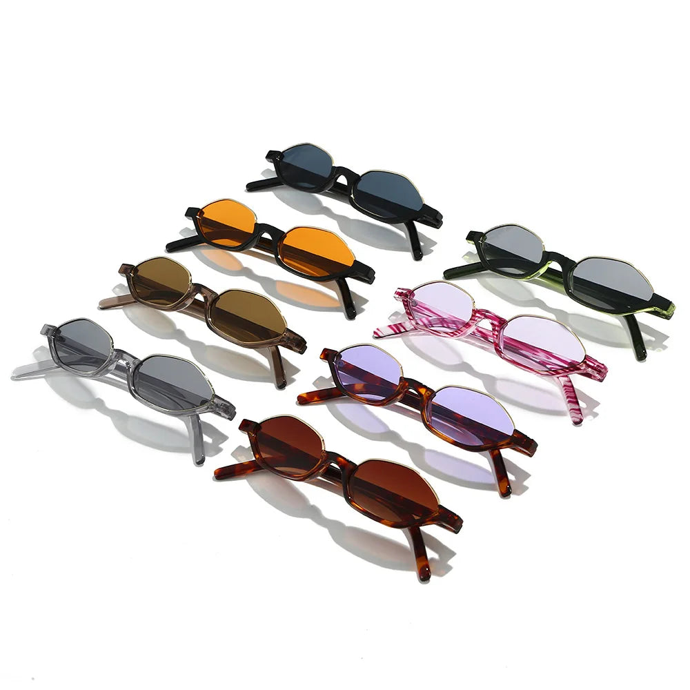 JNPCXI New Semi-Metal Polygon Cat Eye Women Orange Sunglasses Fashion Candy Color Shades UV400 Men Sun Glasses