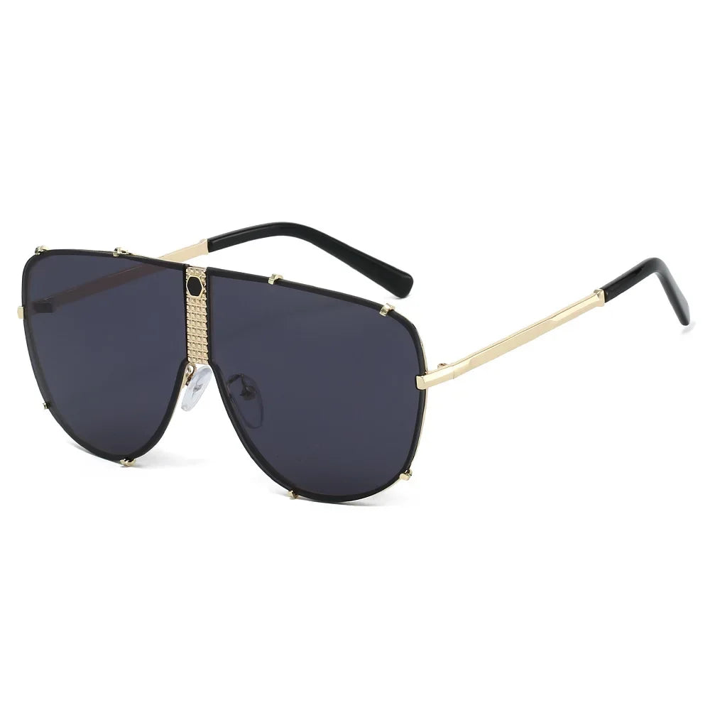 JNPCXI New Fashion Oversized Square Sunglasses Women Shades UV400 Retro Rivets Men Black Sun Glasses