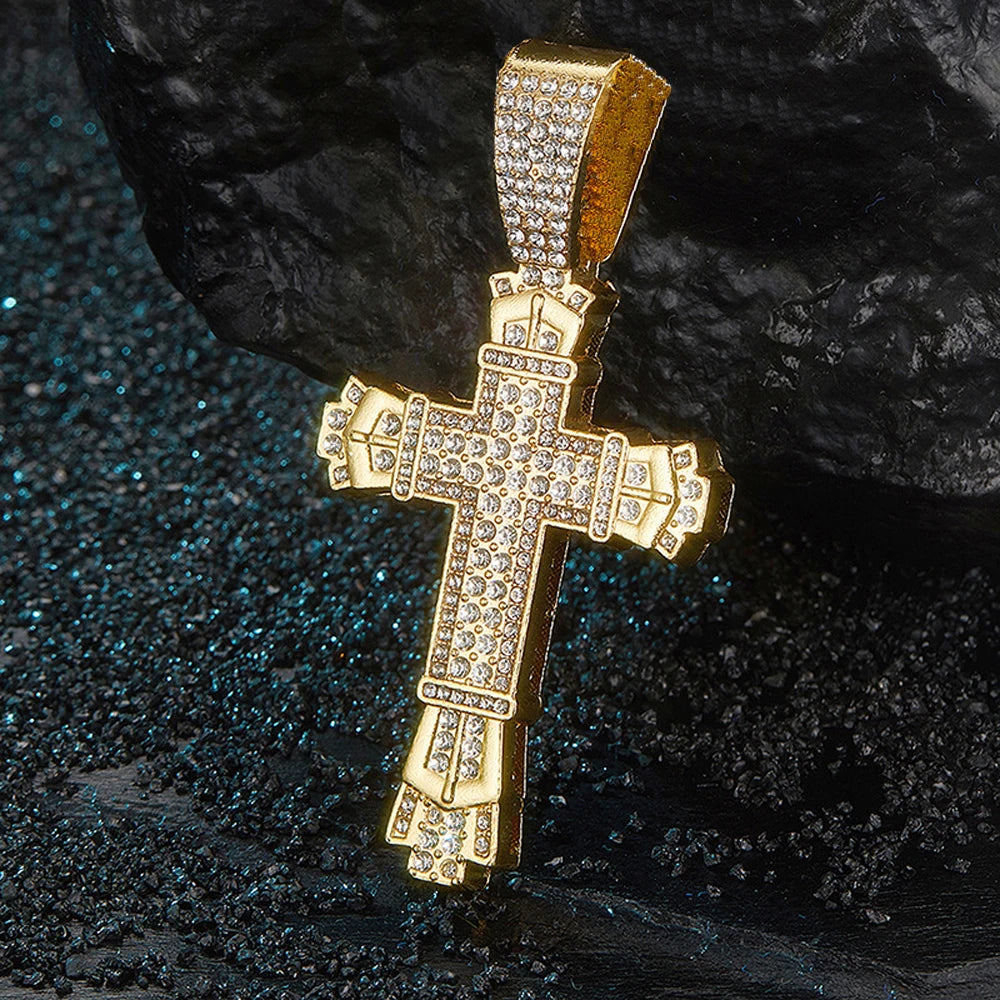 Men Women Shiny Cross Pendant Necklace With Miami Cuban Chain Link Hip Hop Iced Out Bling Fashion Exquisite Charm Jewelry Gift