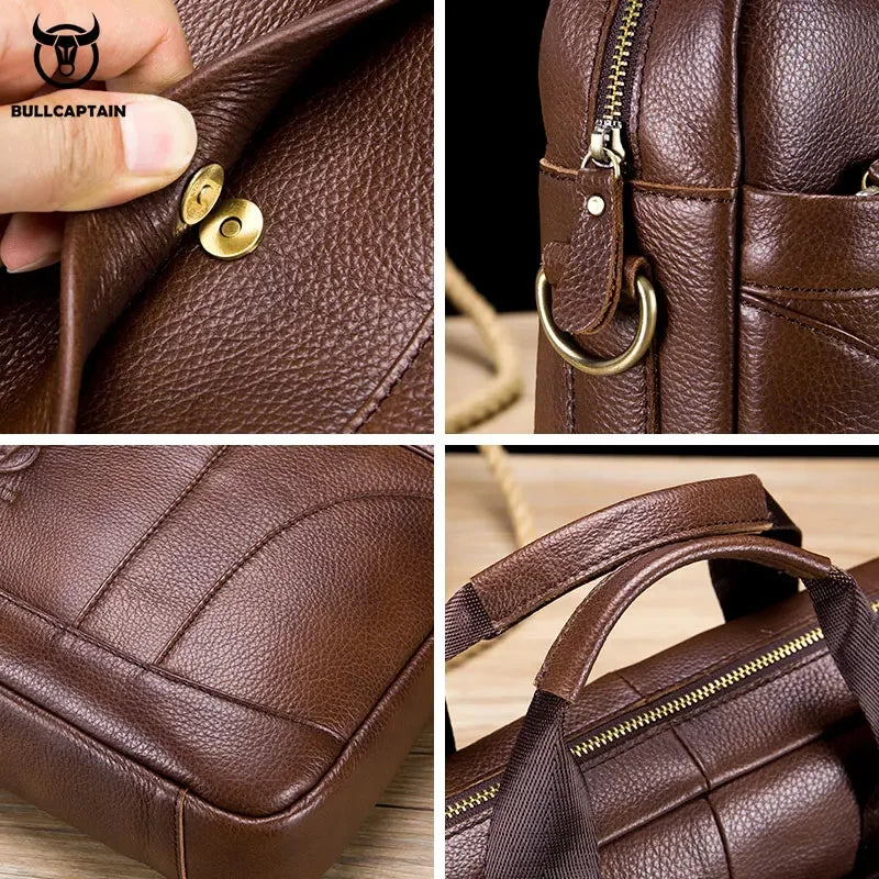 BULLCAPTAIN Men's Briefcase Men's Business Bags Can Be Used For 14-Inch Laptop Leather Shoulder Messenger Bag's Office Handbag