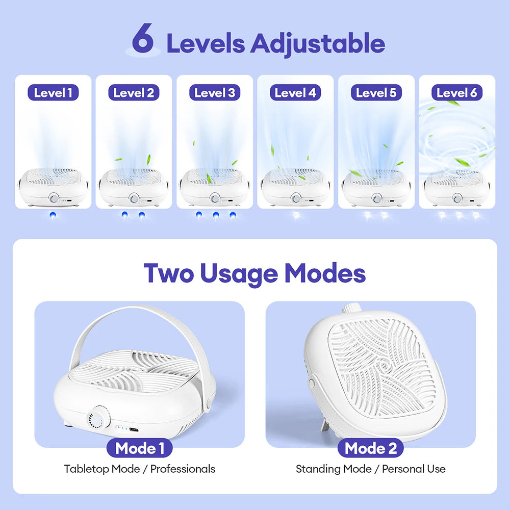 5300PRM Super Suction Mini Portable Nail Dust Collector Turbine Brushless Powerful Nail Dust Extractor 6o° Vertical Stand Use