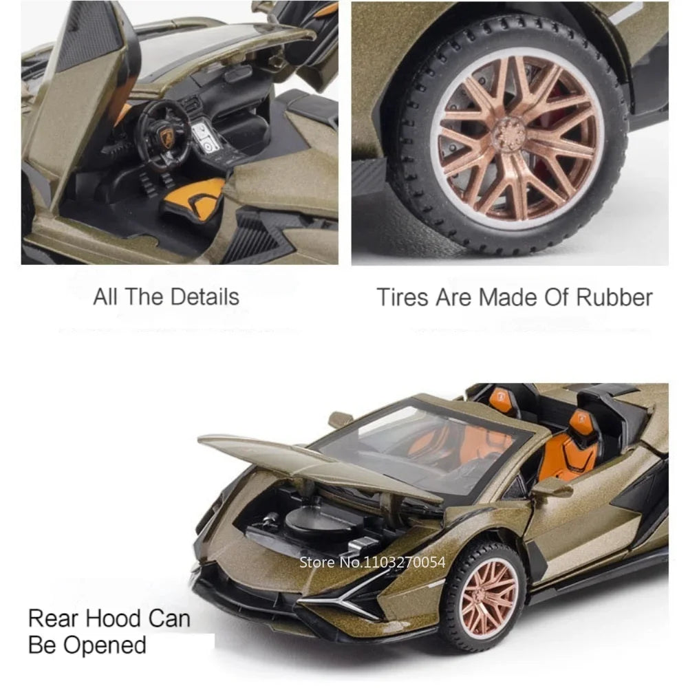 1/32 SIAN SCV12 Toys Car Model Alloy Diecast Sport Cars Metal Body Rubber Tires Doors Opened Sound Light Pull Back Gifts for Kid
