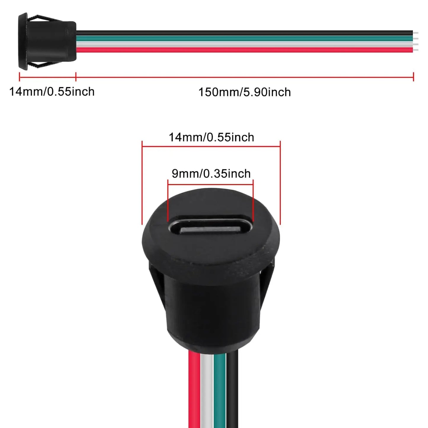 8pcs Type-C Female Chassis 4P Direct Crimp USB Female Chassis C Connector Jack Female Charging Port Waterproof with Card Buckle