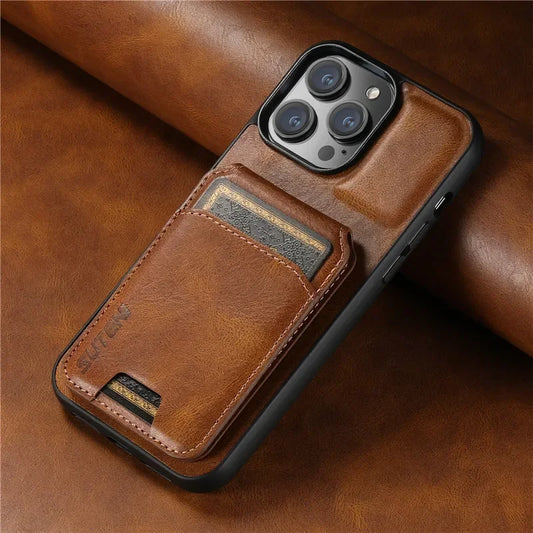 Brown Leather Wallet Phone Case Card Holder Magnetic Cover iPhone 16-11 Pro Max