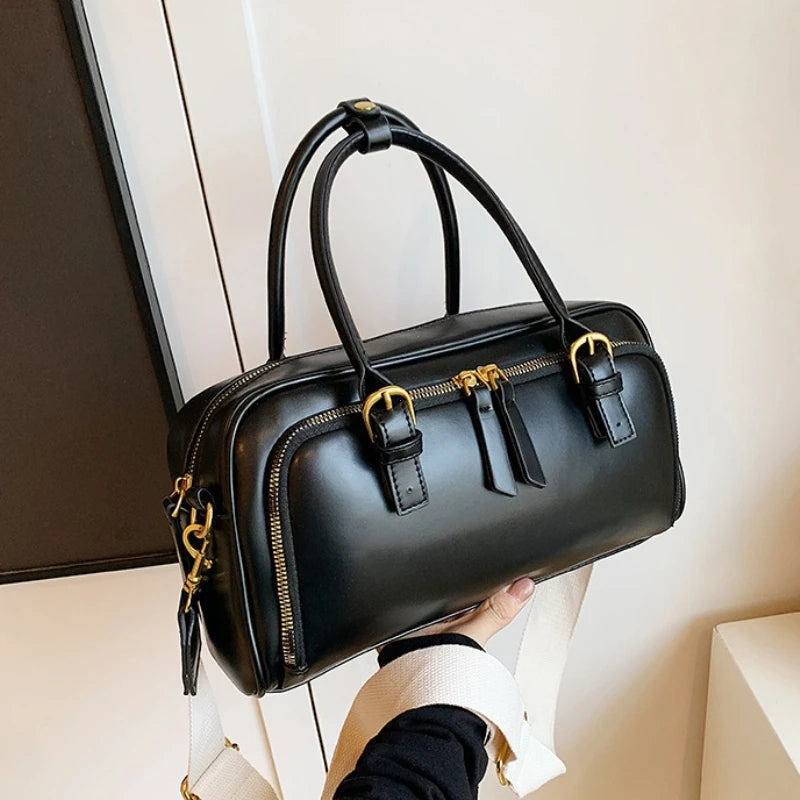 Vintage Handbags for Women Pu Leather Tote Bags 2026 Y2K Ladies Shoulder Bag Large Capacity Commute Wide Strap Crossbody Bag