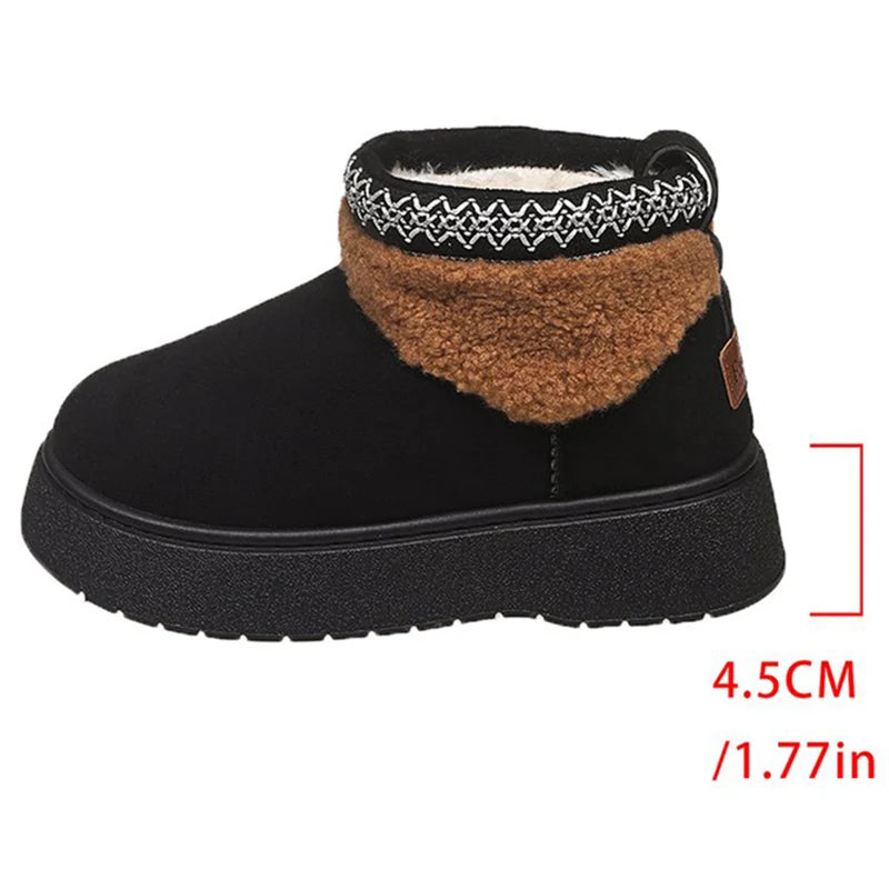 Black Platform Snow Boots for Women Winter Thicken Warm Plush Ankle Boots Woman Retro Faux Suede Non Slip Cotton Shoes Lady