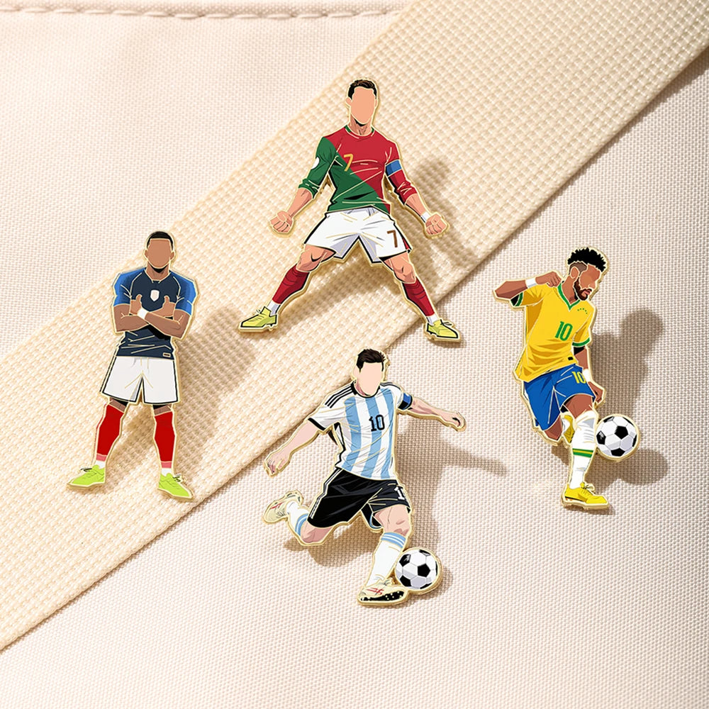 4pcs Football Player Enamel Brooch Set Creative Sport Metal Badges Punk Style Lapel Pins Jewelry Gift for Sports Fans