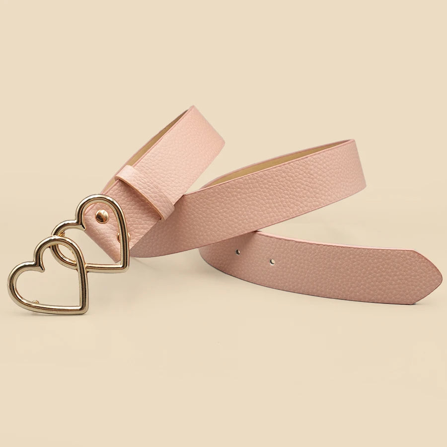 Y2K Millennium Trendy Pink & White Pu Versatile Belt, Dual Heart-Shaped Metal Buckle, Fits Jeans/Skirts/Casual Pants