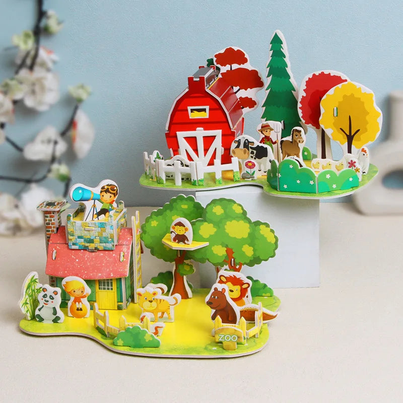 DIY Fidget Toys 3D Puzzle Paper House Kindergarten Early Education Puzzle Handmade Children's Elementary School Students