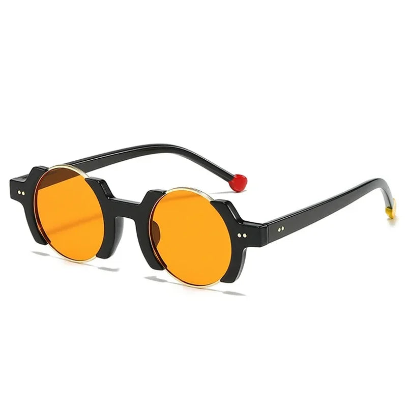 JNPCXI Ins Popular Fashion Round Women Punk Sunglasses Yellow Lens Retro Rivets Men Trending Sun Glasses Gradient Shades UV400