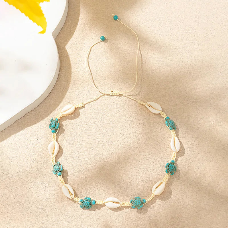 2026 Summer Boho Cowrie Shell Choker Necklace for Women Girls Y2K Cute Blue Starfish Beads Collar Beach Vacation Jewelry Gift
